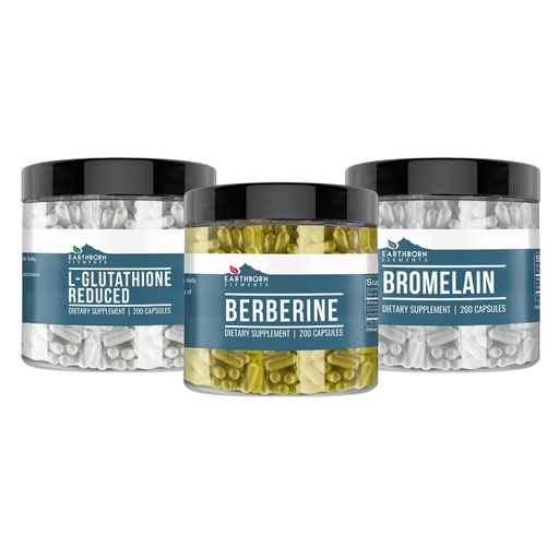 [BRSROFIOCN5AAFL7] Earthborn Elements Berberine, L-Glutathione, & Bromelain Capsule Bundle (200 Capsules Each), Pure & Undiluted, No Additives