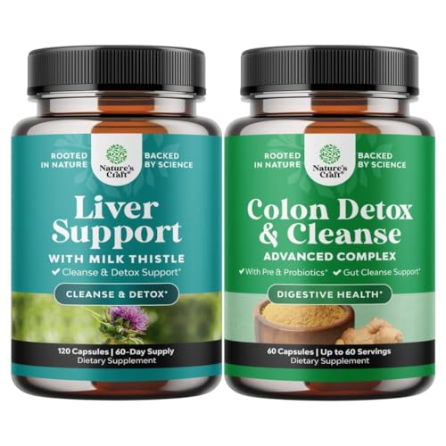 [BRSROCAZAUIWKHQ4] Bundle of Liver Cleanse Detox & Repair - Milk Thistle with Dandelion Root Choline Beetroot Artichoke Extract and Colon Cleanser & Detox - Lactobacillus Acidophilus Probiotic Supplement Body Cleanse