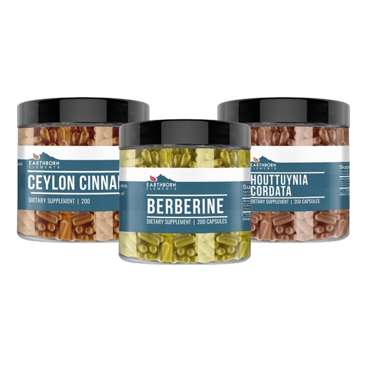 [BRSROFL3BZ7WCA3F] Earthborn Elements Berberine, Ceylon Cinnamon, & Houttuynia Cordata Capsule Bundle (200 Capsules Each), Pure & Undiluted, No Additives
