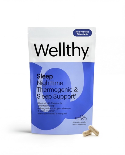 [BRSWGAAEOUAQI3IU] Wellthy Night Time Thermogenic - Vitamin B6, Ashwagandha & Melatonin - Nighttime Thermogenic for Women - Belly Thermogenic - Natural Weight Loss Supplements for Women, 60 Count Capsules
