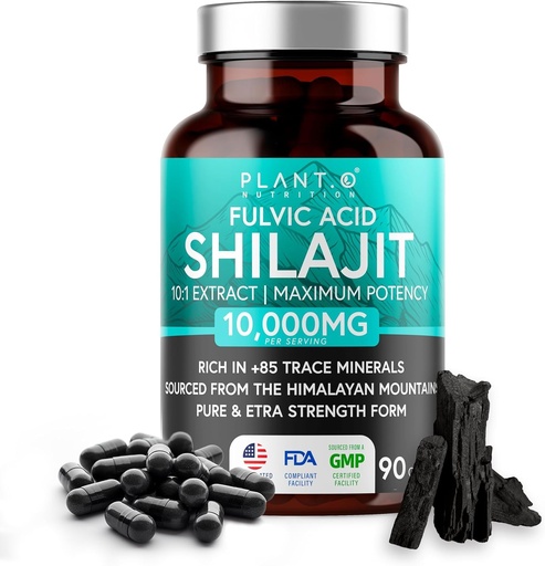 [BRSRAEI7BEMR62Y2] Pure Himalayan Shilajit Capsules - 10,000mg Maximum Potency | Fulvic Acid + 85 Trace Minerals | Energy Boost, Immune Support, Cognitive Function | 90 Veggie Pills for Men & Women