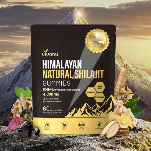[BRSREAQFCV6G2YDH] VivoNu Shilajit* Gummies,Pure Himalayan* micronutrient Supplement, Himalayan Premium Ingredient with Shilajit, Ashwagandha, Gokshura, Fulvic Acid & 85+ Trace Minerals I for Men & Women (4000MG/1 Bag)