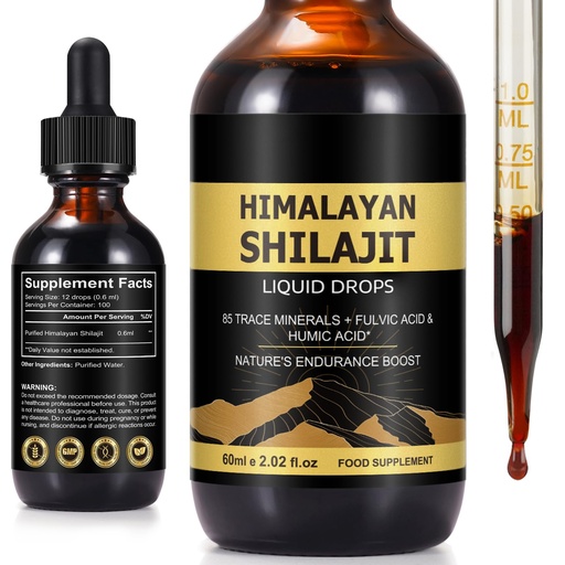 [BRSRACY5DMMQIGTL] Shilajit Pure Himalayan Resin Drops - Organic Shilajit Resin Liquid Gold Supplement with 85+ Trace Minerals, Supports Energy, Immunity & Overall Wellness - for Men & Women - 2 Fl Oz