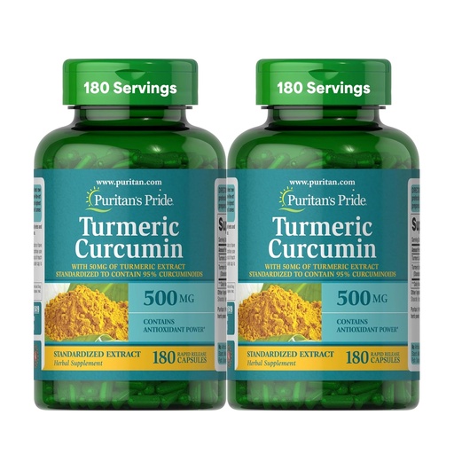 [BRSWYGARCJ5RG2Q2] Puritan's Pride Turmeric Curcumin 500mg, Standarized to 95% Cucuminoids, Herbal Dietary Supplement for Antioxidant Health, 180 Radpid Release Capsules, Pack of 2