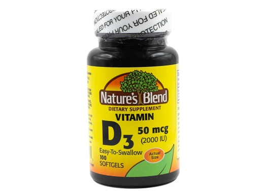[BRSRAYANDMGR6F3G] Nature's Blend Vitamin D3 50 MCG (2000 IU) Easy-to-Swallow, 100 SOFTGELS