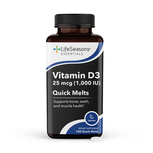 [BRSROHANA55RM3D7] LifeSeasons Essentials Vitamin D3 Quick Melts – 25 mcg (1,000 IU) Cholecalciferol – Bone, Teeth & Muscle Support – Fast-Dissolving Lemon Tablets – Vegetarian & Gluten-Free – 100 Quick Melts