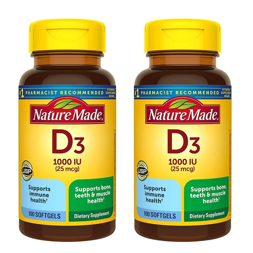 [BRSWIHADOQDGK23U] Nature Made Vitamin D3 1000 IU Supplement Liquid Softgels, 100 Count, (Pack of, 2)