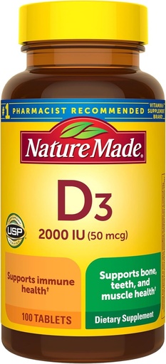 [BRSROAYCAV7AMCDF] Nature Made Vitamin D3, 100 Tablets, Vitamin D 2000 IU (50mcg) Helps Support Immune Health - 100 tabletss?