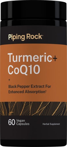 [BRSREBQBBEHA42T4] Piping Rock Turmeric and CoQ10 | 60 Capsules | with Black Pepper Extract | Herbal Complex Supplement | Vegan, Non-GMO, Gluten Free Formula
