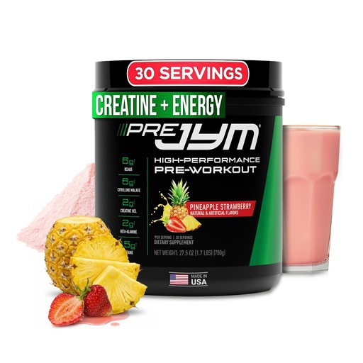 [BRSWYCA5OJ6R4ADH] JYM Supplement Science Pre JYM Pineapple Strawberry Pre Workout Powder for Men & Women, BCAAs, Nootropics, Creatine HCI, Citrulline, Beta-Alanine, Betaine, Taurine, Huperzine, 30 Servings