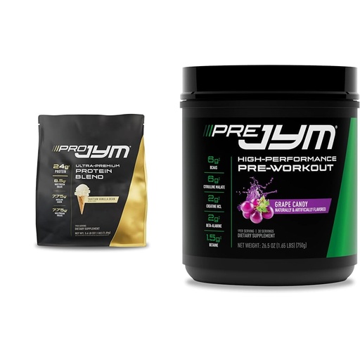 [BRSROCYPCAJRQHT2] PRO JYM 45 Servings - Tahitian Vanilla Bean & Pre JYM Grape Candy Pre Workout Powder - BCAAs, Nootropics, Creatine HCI, Citrulline, Beta-Alanine