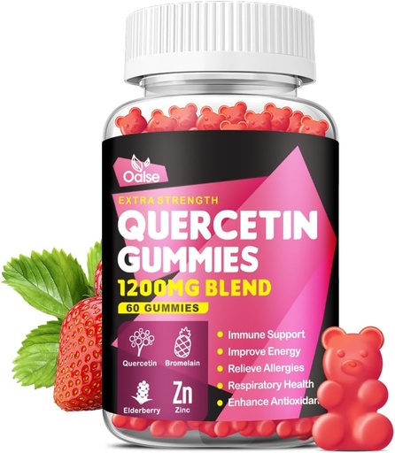 [BRSRMCT5OAIBADLH] Quercetin Gummies 1200mg - Quercetin with Vitamin C and Zinc, Bromelain, Elderberry, Vitamin D3 - Quercetin Supplements for Kids and Adults Immunity & Allergy Support