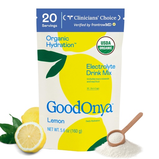 [BRSWGAAFC4CWO3AY] GoodOnya Organic Hydration Electrolyte Drink Mix, Certified Organic Hydration Powder, Non-GMO, Biochecked Glyphosate Free, Low Sugar, Lemonade Flavor, No Artificial Flavors, 20 Servings