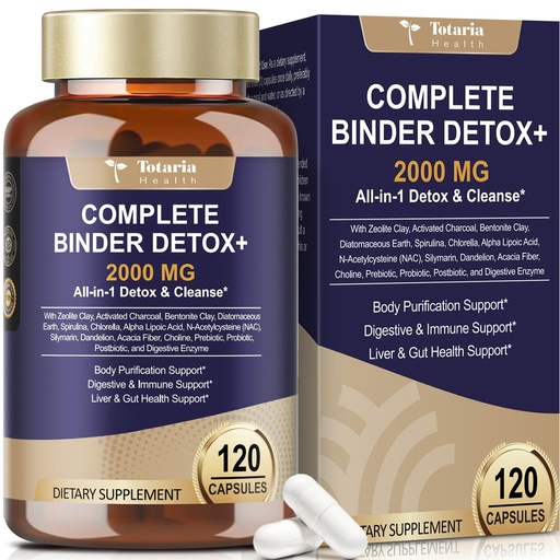 [BRSRE232CN5W2DTX] Totaria 2000MG All-in-1 Detox Binder, Activated Charcoal, Zeolite, Bentonite Clay, Alpha Lipoic Acid, 7-Layer Detox & Cleanse Supplement, Liver & Gut Support, 120 Counts