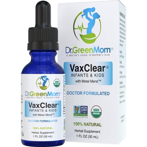 [BRSRACQ7AUGWM2TF] Dr. Green Mom Organic VaxClear with Metal Mend, Herbal Heavy Metal Detox Drops for Kids and Infants with Chlorella, Turmeric, Cilantro and Milk Thistle to Cleanse and Support Immune Response