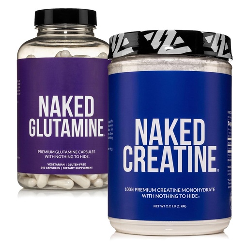 [BRSRA233AQCWMYDZ] NAKED Pure Micronized Creatine Monohydrate 200 Servings + Pure L-Glutamine 240 Capsules Bundle: Vegan, Non-GMO, Gluten Free. Minimize Muscle Breakdown & Improve Protein Synthesis. Nothing Artificial