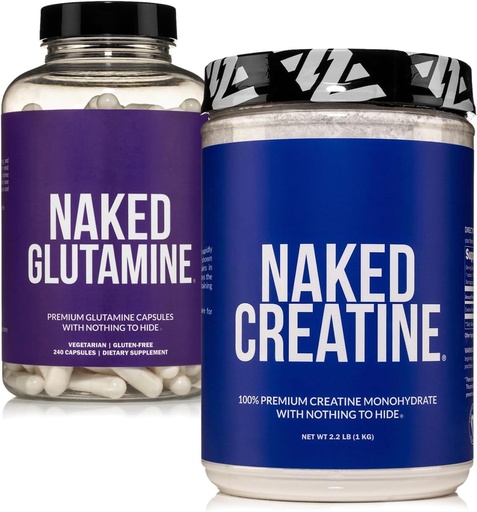 [BRSRA233AQCWMYDZ] NAKED Pure Micronized Creatine Monohydrate 200 Servings + Pure L-Glutamine 240 Capsules Bundle: Vegan, Non-GMO, Gluten Free. Minimize Muscle Breakdown & Improve Protein Synthesis. Nothing Artificial