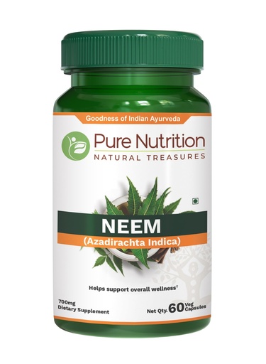 [BRSWYBI3OQPBGD3P] Pure Nutrition Neem 700 mg per Capsule | 60 Capsules | Neem Leaf Extract & Bark Powder Blend | Non-GMO | Gluten-Free | 60-Day Supply Herbal Supplement