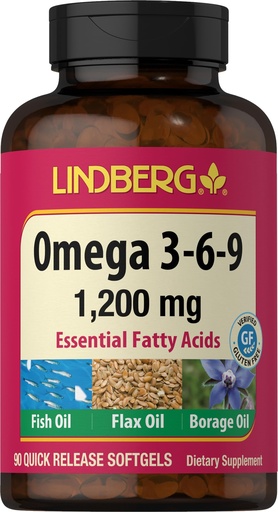 [BRSWIBIFAQEBS336] Lindberg Omega 3 6 9 Supplement | 1200mg | 90 Quick Release Softgels | with Fish, Flax, and Borage Oil | Essential Fatty Acids | Non-GMO, Gluten Free
