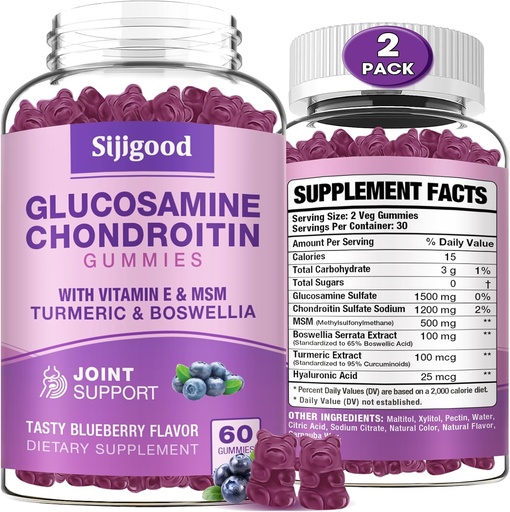 [BRSROAYRBNYAAEI2] 2 Pack Glucosamine Chondroitin Gummies, Extra Strength Glucosamine Chondroitin MSM with Elderberry & Turmeric, Joint Health, Flexibility, Antioxidant, Immune for Adults-Blueberry Flavored, 120 Gummies