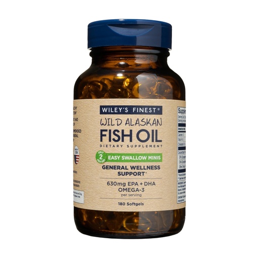 [BRSWIHA5PMDBEGD4] Wiley's Finest Wild Alaskan Fish Oil Easy Swallow Minis - Omega-3 Fish Oil Supplement for Adults and Kids - Double-Strength 630mg EPA and DHA Natural Supplement - 180 Mini Softgels (90 Servings)