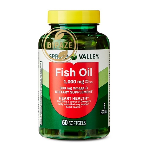 [BRSRGBT3BN7GKYA2] Spring Valley Omega-3 Fish Oil Softgels, 1000 mg, 60 Count – Fish Oil Dietary Supplement – Omega-3 Supplement – Daily Nutritional Support + Dipaze Gift (Container)