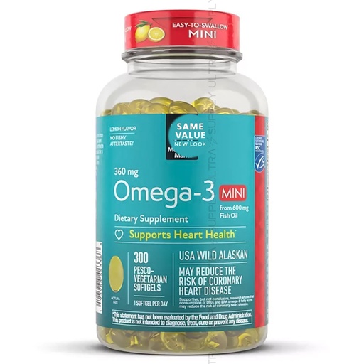 [BRSREZ32O4BRYCY6] Members Mark Omega-3 Mini Softgels (300 Count.) 360mg – Easy-to-Swallow Fish Oil with DHA & EPA – Heart & Brain Support – No Fishy Aftertaste