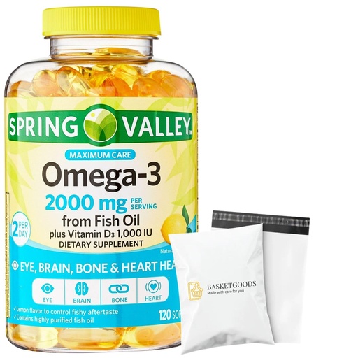 [BRSREYATAUHQMELA] Spring Valley Omega-3 from Fish Oil 2000 mg | Premium Omega-3 from Fish Oil Eye Brain Bone & Heart Health | Set with Basket Goods Store