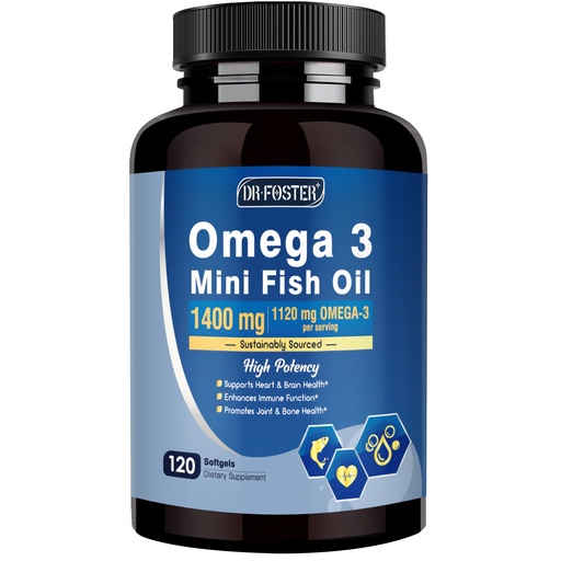 [BRSREYL3CAIAO3DZ] Omega-3 Fish Oil Mini Softgels, 1120mg Omega 3 with DHA + EPA – Burpless, Easy-to-Swallow – Supports Heart, Brain & Eye Health – with Vitamin D3 & E – Wild-Caught, Non-GMO – 120 Softgels