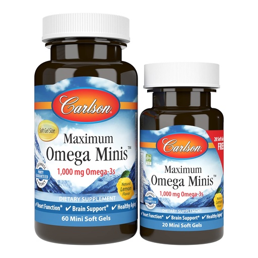 [BRSWGAT7OINWAFDA] Carlson - Maximum Omega Minis, 1000 mg Omega-3s, Heart Function, Brain Support & Healthy Aging, Lemon, 60+20 Mini Softgels