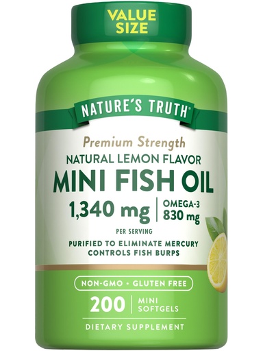 [BRSROZYZPIFWCG35] Nature's Truth Fish Oil Omega 3 | 1340 mg | 200 Mini Softgels | Burpless Lemon Flavor Pills | Non-GMO & Gluten Free Supplement