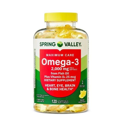 [BRSRGHAFB4NWOG3G] Spring Valley Maximum Care Omega-3 Fish Oil Softgels, Dietary Supplement (120)