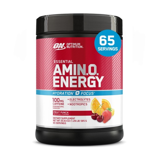 [BRSREAT4DN4A223P] Optimum Nutrition Amino Energy Powder Plus Focus, with BCAA, Electrolytes, and Caffeine, Fruit Punch, 65 Servings (Packaging May Vary)