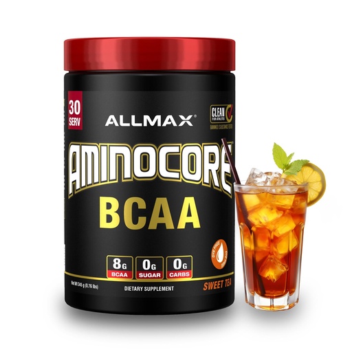 [BRSWYZQDAEPGM3LF] ALLMAX AMINOCORE BCAA Powder for Workout Muscle Recovery & Increased Endurance - Sugar Free, No Fillers 8.18 Grams Bcaas Amino Acids, B Vitamins for Women and Men - 30 Servings | Sweet Tea, 345g