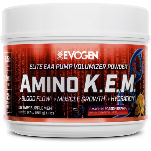 [BRSRMZT2OAARQGQV] Evogen Amino KEM - Elite EAA Pump Volumizer | Supports Blood Flow, Muscle Growth, Hydration | Full Spectrum EAAs & BCAAs, S7 Nitric Oxide Blend | Smashin' Passion Orange | 30 Servings