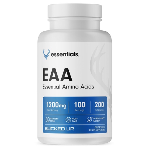 [BRSREHYKDMIBYHLB] Bucked Up EAA Capsules - Essential Amino Acids Supplement | 1200mg Per Serving | On the Go | Gluten-Free, Non-GMO, Third-Party Tested | 100 Servings (200 Capsules)