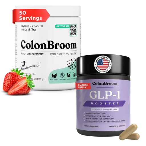 [BRSRGBDYOZ6BOYI3] ColonBroom GLP-1 Weight Management (30 Servings) + Psyllium Husk Powder Supplements (Strawberry, 50 Servings) | Supports Appetite Control, Energy, Mood Balance, Bloating Relief & Gut Health