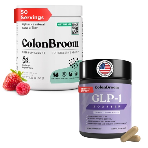 [BRSRGBIFDEHREC3U] ColonBroom GLP-1 Weight Management (30 Servings) + Psyllium Husk Powder Supplements (Strawberry & Raspberry, 50 Servings) Supports Appetite Control, Energy, Mood Balance, Bloating Relief & Gut Health