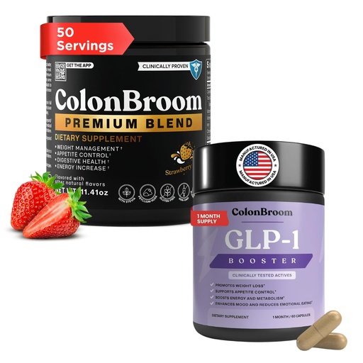 [BRSRGBQTDENRGGTA] ColonBroom GLP-1 Weight Management (30 Servings) + Premium Powder Supplements (Strawberry, 50 Servings) | Supports Appetite Control, Energy, Mood Balance, Bloating Relief & Gut Health