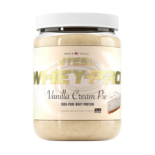 [BRSWYEIDA55RGH3B] Steel Supplements Whey-Pro | 100% Pure Whey Protein Powder for Men and Women | Vanilla Cream Pie | Muscle Gain & Lean Muscle Recovery | Gluten Free | 1.65 lbs | BCAA 5g | Non-GMO | 25 Servings