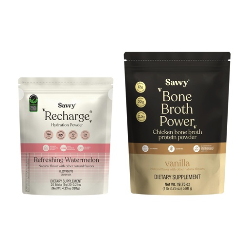 [BRSRGGIYBUBBQ23V] SAVVY Bone Broth Power Vanilla Protein Powder, 22g Protein, 12g Collagen & Recharge Electrolyte Powder, Sugar Free Hydration Drink with Sodium, Magnesium, Potassium, Glycine, Watermelon Flavor