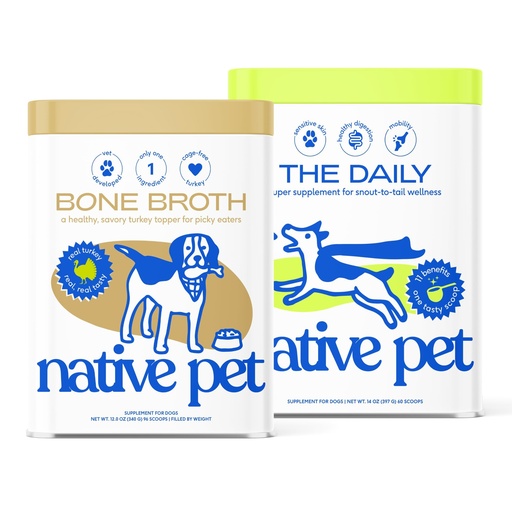 [BRSREA36O4HAO3I7] Native Pet Full-Body Wellness Duo: Turkey Bone Broth Powder for Dogs (96 Servings) & Daily Dog Multivitamin (60 Scoops) - Daily 11-in-1 Multivitamin and Pet Gravy Food Topper for Picky Eaters