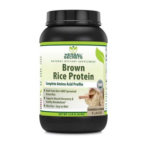 [BRSROFA2PN7RMAI7] Herbal Secrets Brown Rice Protein Supplement | 3 Lb Powder | 12 Grams Protein per Serving | Vegan | Made in USA (3 Lb, Cookies & Cream)