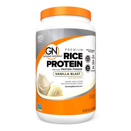 [BRSWIEIQCIIWIFT4] Growing Naturals Organic Rice Protein Powder - 15g Plant Protein, 2.8G BCAA - Low-Carb, Low-Sugar, Non-GMO - Vanilla Blast, 2 Pound (Pack of 1)