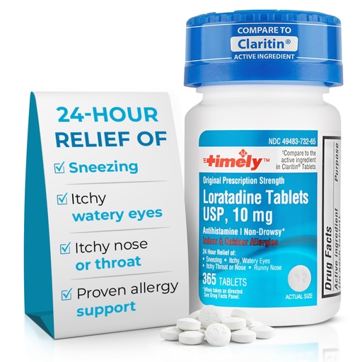 [BRSRABLQOQMR4HLB] TIME-Cap Labs Loratadine Tablets USP 10mg, Non-Drowsy Antihistamine, 24 Hour Allergy Relief, 365 Tablets