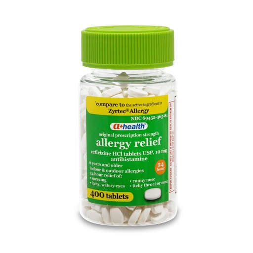 [BRSW2YD4DN7QIFY4] A+Health Cetirizine HCl 10mg Tablets, 24 Hour Allergy, Antihistamine, Indoor & Outdoor Allergies, Relief from Sneezing, Itchy Throat, Watery Eyes, 400 Count