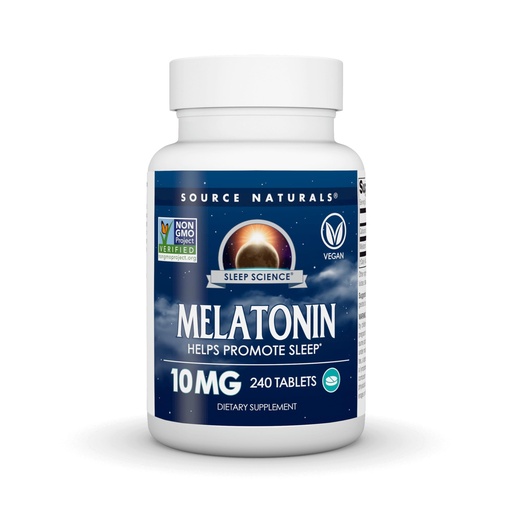 [BRSWIED6DEDRE3AZ] Source Naturals Sleep Science Melatonin, Non-GMO Validated - Helps Promote Sleep* - 10 mg - 240 Vegan Tablets