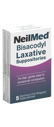 [BRSRGYL4AAJWM3DD] NeilMed Bisacodyl Laxative Suppositories, Gentle Constipation Relief, Fast Acting, indivudally Wrapped hygienic Packaging, Bisacodyl 10 mg, Predictable Relief, 5 ct