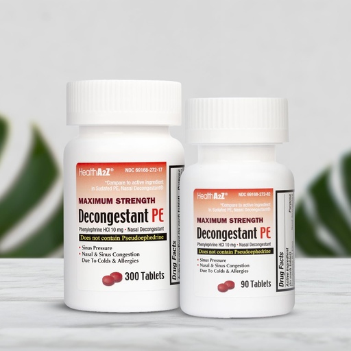 [BRSREAYZCEBQIELO] HealthA2Z Decongestant PE & Mucus Relief Maximum Strength | Phenylephrine HCl 10mg 300 Tablets | Guaifenesin 1200mg 100 Tablets