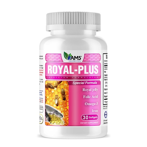[BRSW2A3RO4OWGH3H] America Medic & Science Royal-Plus (30 softgels) | Royal Jelly Prenatal Vitamins for Women | Iron Supplements with Fish Oil Omega-3 Fatty Acids and Folic Acid | Vital Nutrients for Pregnancy